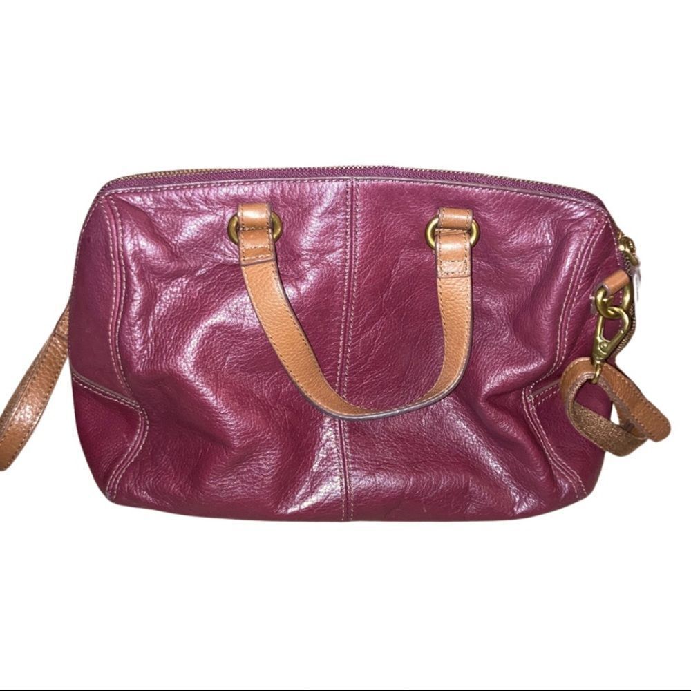 Fossil Burgundy Leather Satchel with Detachable Crossbody Strap - Picture 2 of 10